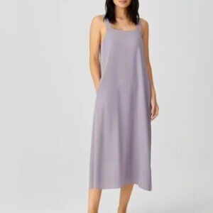 Eileen Fisher Silk Georgette Crepe Square Neck Dress Lilac Purple Size XS